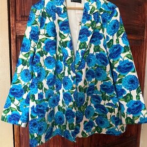 New York & Company Vibrant Blue and Green Floral Blazer